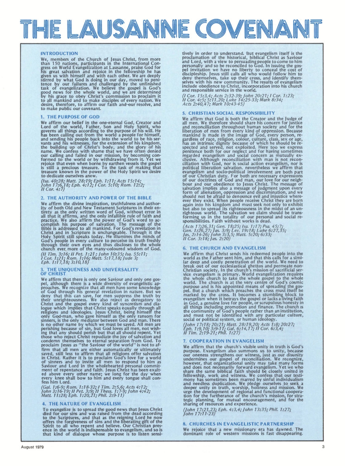 El pacto distribuido por el Comité de Lausana para la Evangelización Mundial en la década de 1970.