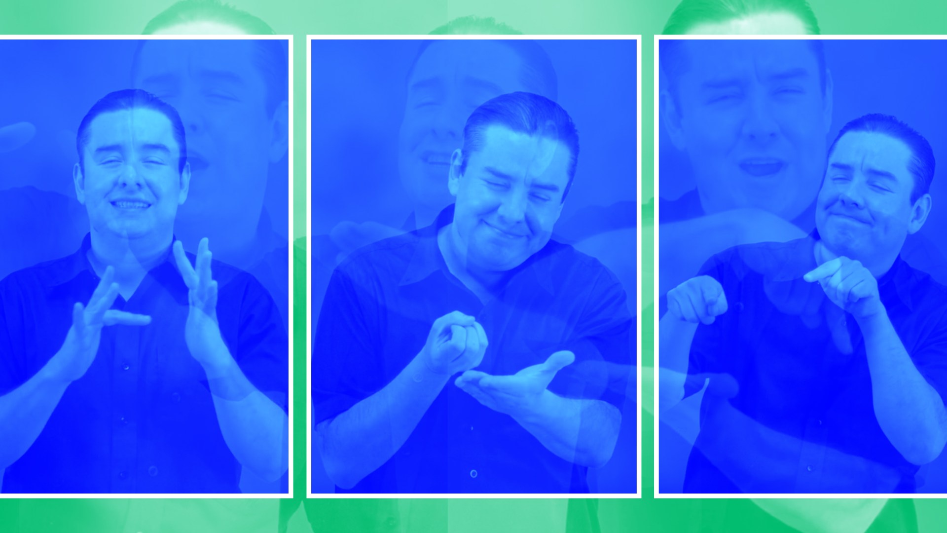 Un hombre traduce un pasaje del libro bíblico de Mateo a la lengua de señas mexicana.