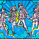 Anime characters in the clouds.