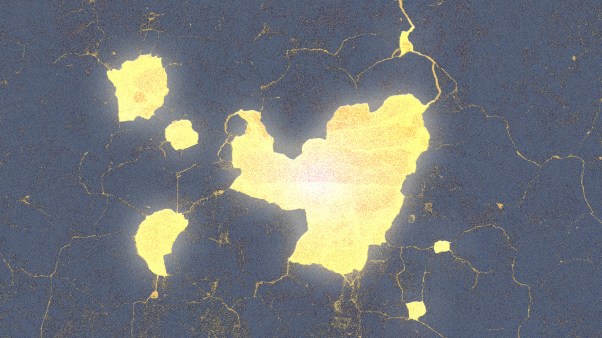 Light glowing through cracks.