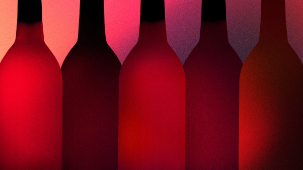 Several abstract wine bottles.